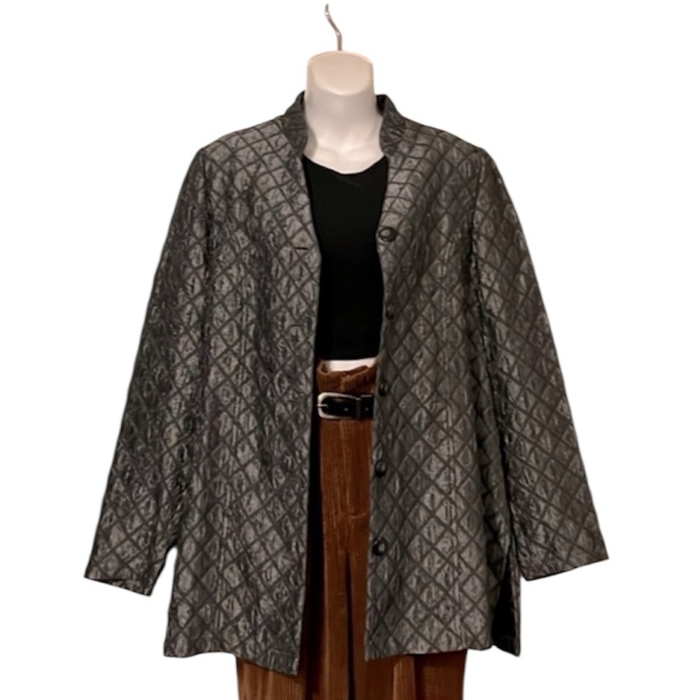 Coldwater Creek Gray Textured Jacquard Pattern Satin Tunic Lightweight Jacket M